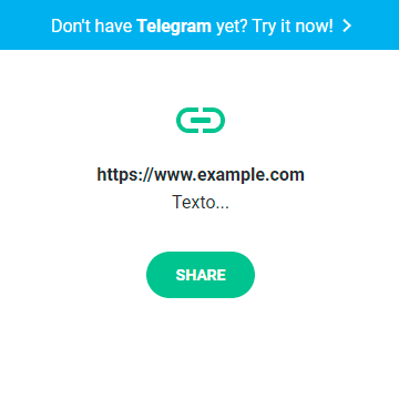 Página intermedia con enlaces para descargar Telegram o compartir contenido web