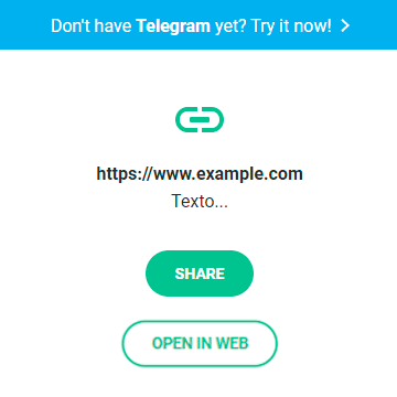 Página intermedia con enlaces para descargar o acceder a Telegram desktop o web