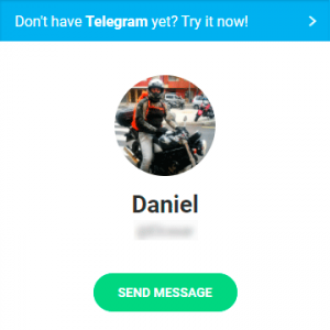 Página intermedia con enlaces para descargar Telegram o contactar con un usuario