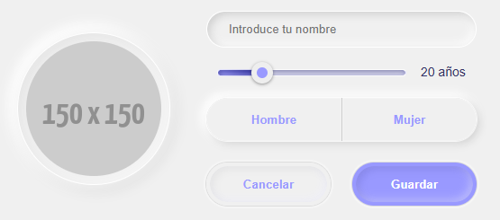 Diseño neomórfico de elementos de formulario para perfil de usuario
